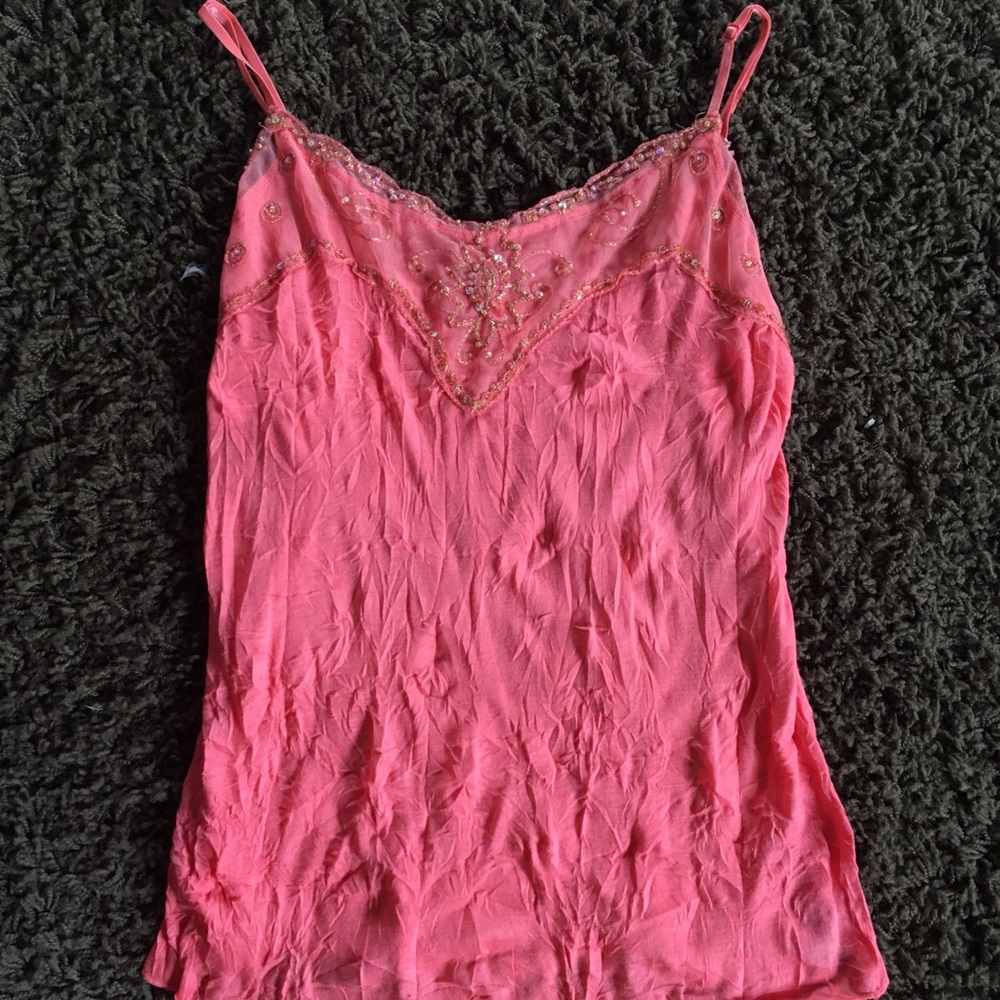 Cute pink embellished spaghetti strap tank